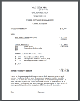 McGee, Lerer & Associates settlement breakdown document McGee, Lerer & Associates settlement breakdown document