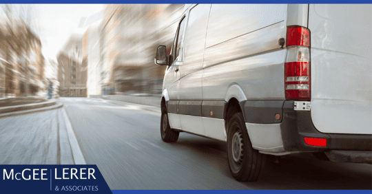 Delivery van driving fast