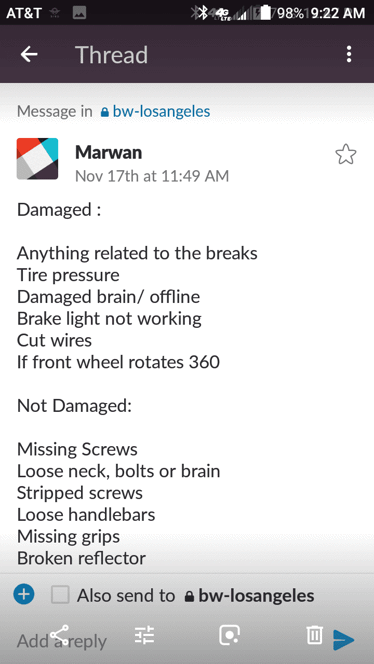 list of the repair of the scooter
